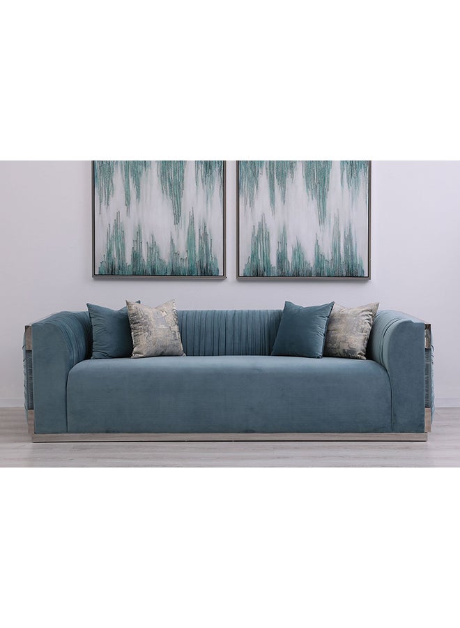 PAN emirates - 3-Seater Luxurious Chesterfield Traditional Tufted Track Arm Tapered Legs Designed Velvet Fabric Soft Cushioning Granatum Sofa Green 257x95x75cm - Image 1