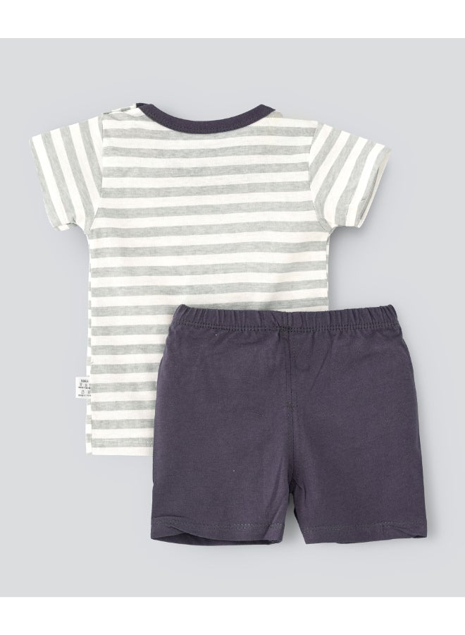 babyqlo Printed T-Shirt And Shorts Set White/Grey  - Image 2