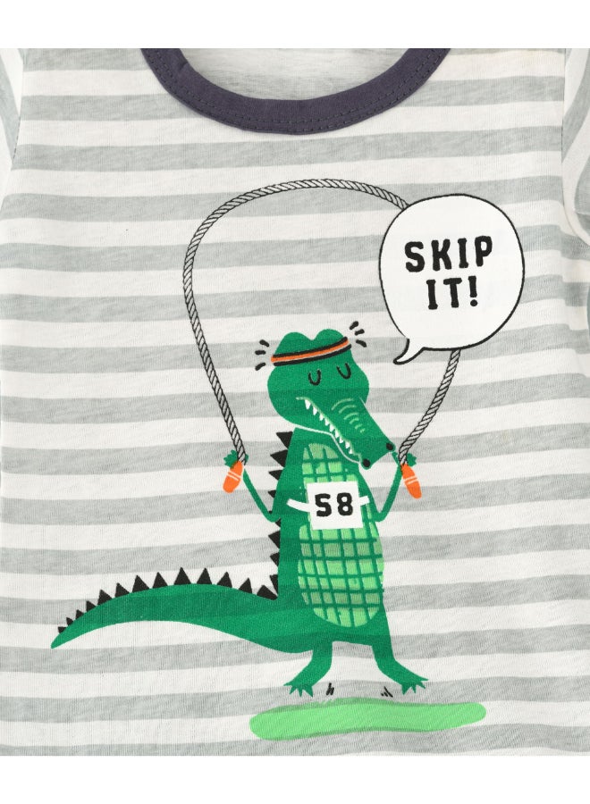babyqlo Printed T-Shirt And Shorts Set White/Grey  - Image 3