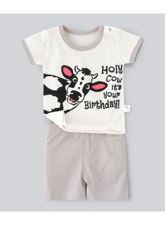 babyqlo Printed T-Shirt And Shorts Set Grey/White - Image 1