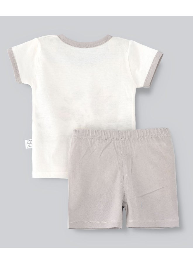 babyqlo Printed T-Shirt And Shorts Set Grey/White - Image 2