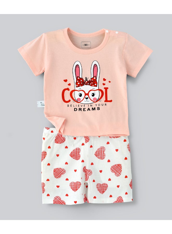 babyqlo Printed T-Shirt And Shorts Set White/Pink - Image 1