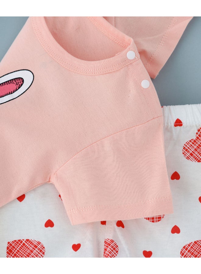 babyqlo Printed T-Shirt And Shorts Set White/Pink - Image 3