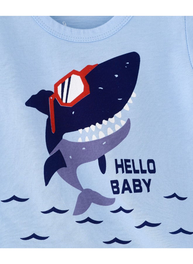 babyqlo Printed T-Shirt And Shorts Set White/Blue - Image 3