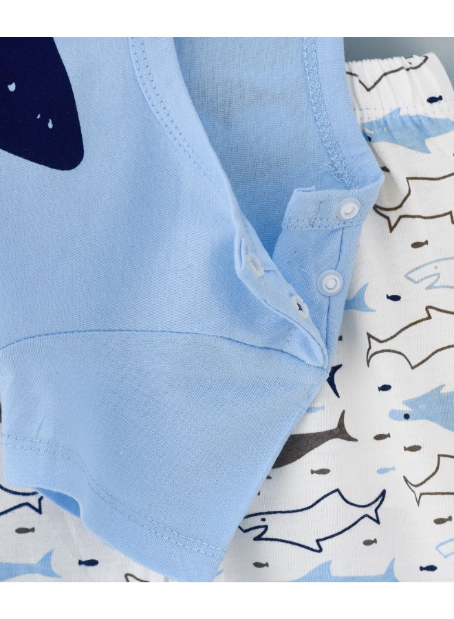 babyqlo Printed T-Shirt And Shorts Set White/Blue - Image 4