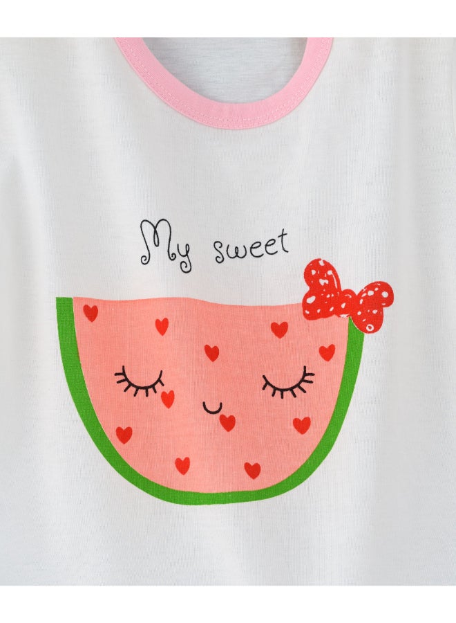babyqlo Printed T-Shirt And Shorts Set White/Pink  - Image 3