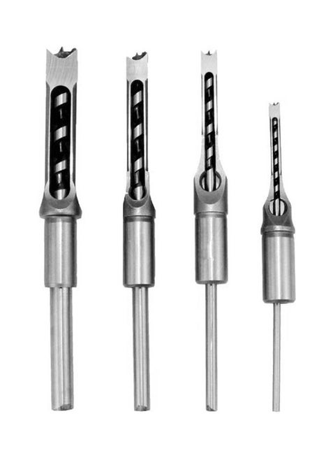 4 Piece Woodworking Hole Saw Mortising Chisel Drill Bits Set Silver 22X3X11cm