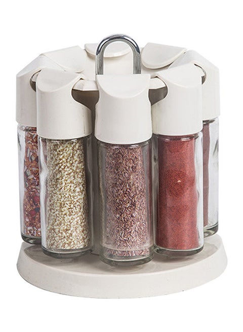8-Piece Rotating Spice Jar Set Clear/White 15.5x13cm