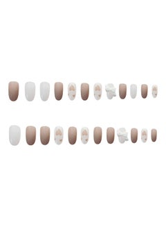 24-Piece Removable False Nail Set White/Pink