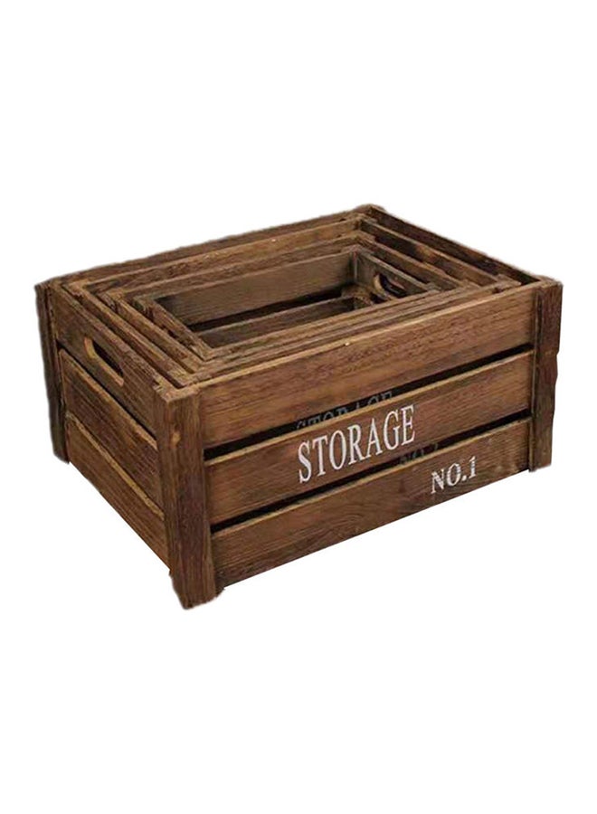 LINGWEI 4-Piece Solid Wooden Storage Box Brown - Image 1