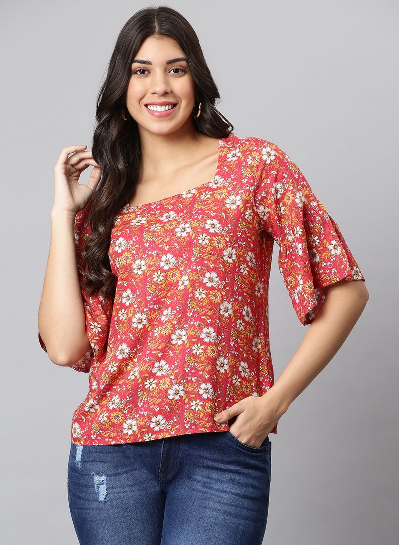 Aila Basic Casual Top Red  - Image 1