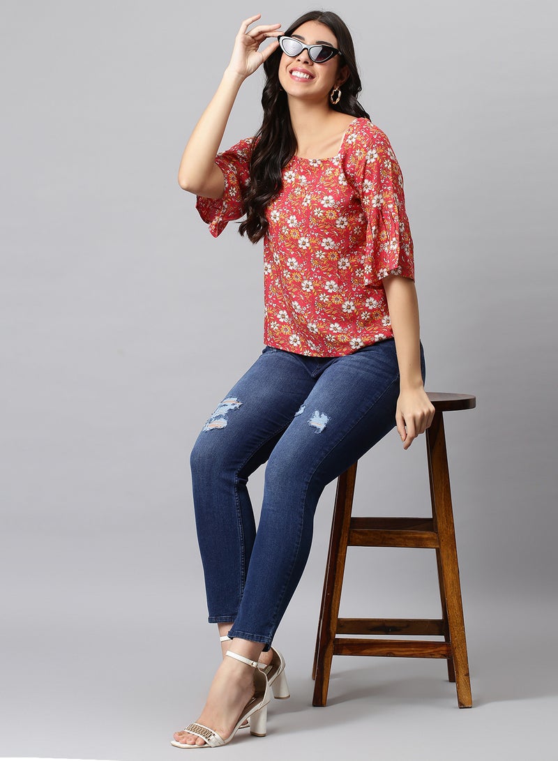 Aila Basic Casual Top Red  - Image 3