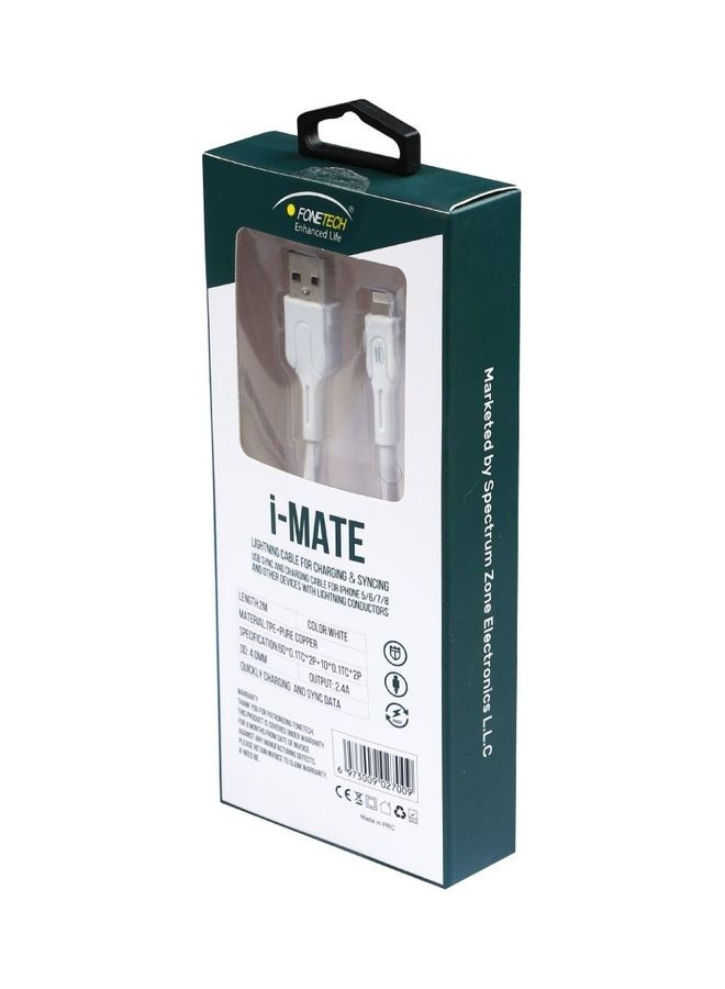 FONETECH i-Mate Lightning Cable For Charging And Syncing For iphone White - Image 2