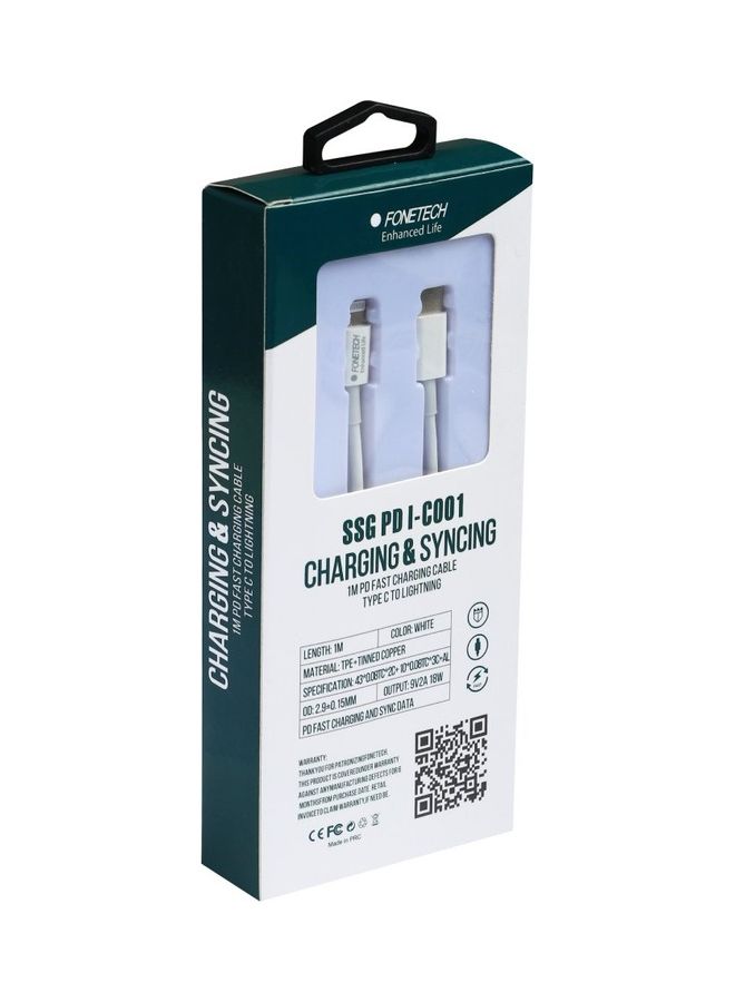 FONETECH Bridge 9V 2A USB Type C To Lighting Cable For Charging And Syncing White - Image 2