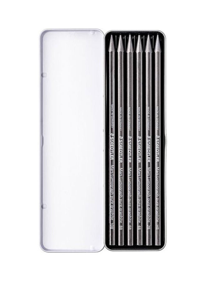 ستدلر حافظة معدنية تحتوي على 6 أقلام رصاص كاملة داكنة وبدرجات متنوعة طراز 100G M6 أسود - Image 1