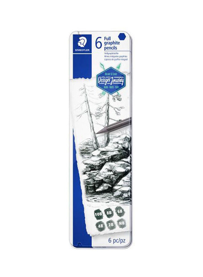 ستدلر حافظة معدنية تحتوي على 6 أقلام رصاص كاملة داكنة وبدرجات متنوعة طراز 100G M6 أسود - Image 3