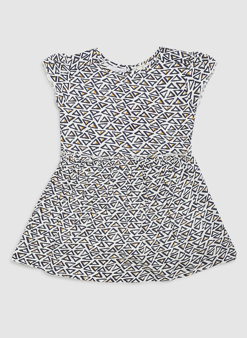 نيون  فستان مطبوع برقبة مستديرة وطول يصل إلى الركبة أسود/ أبيض/ أصفر - Image 1