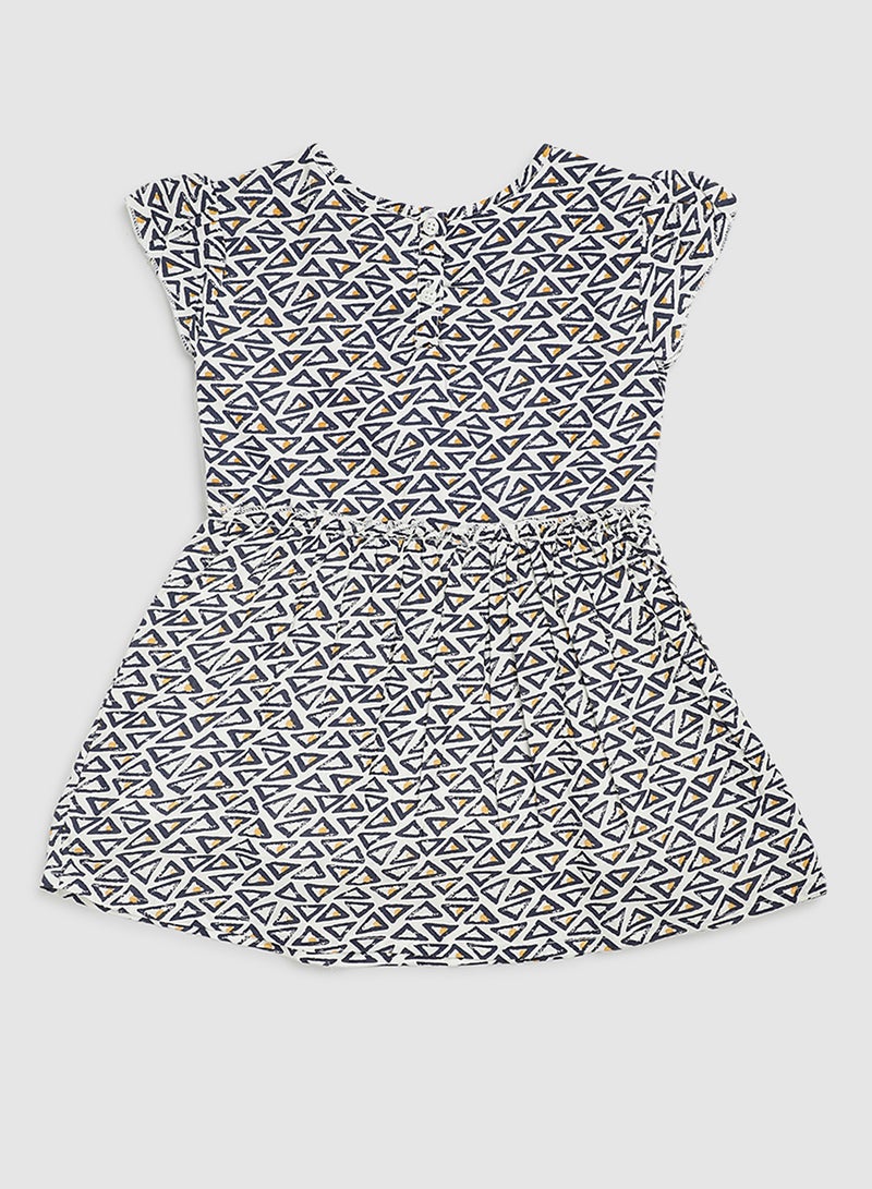 نيون  فستان مطبوع برقبة مستديرة وطول يصل إلى الركبة أسود/ أبيض/ أصفر - Image 2