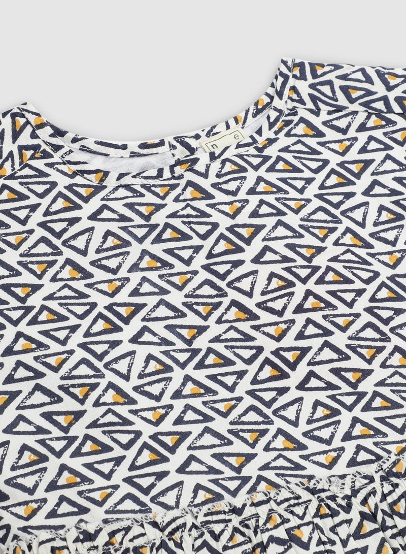 نيون  فستان مطبوع برقبة مستديرة وطول يصل إلى الركبة أسود/ أبيض/ أصفر - Image 3