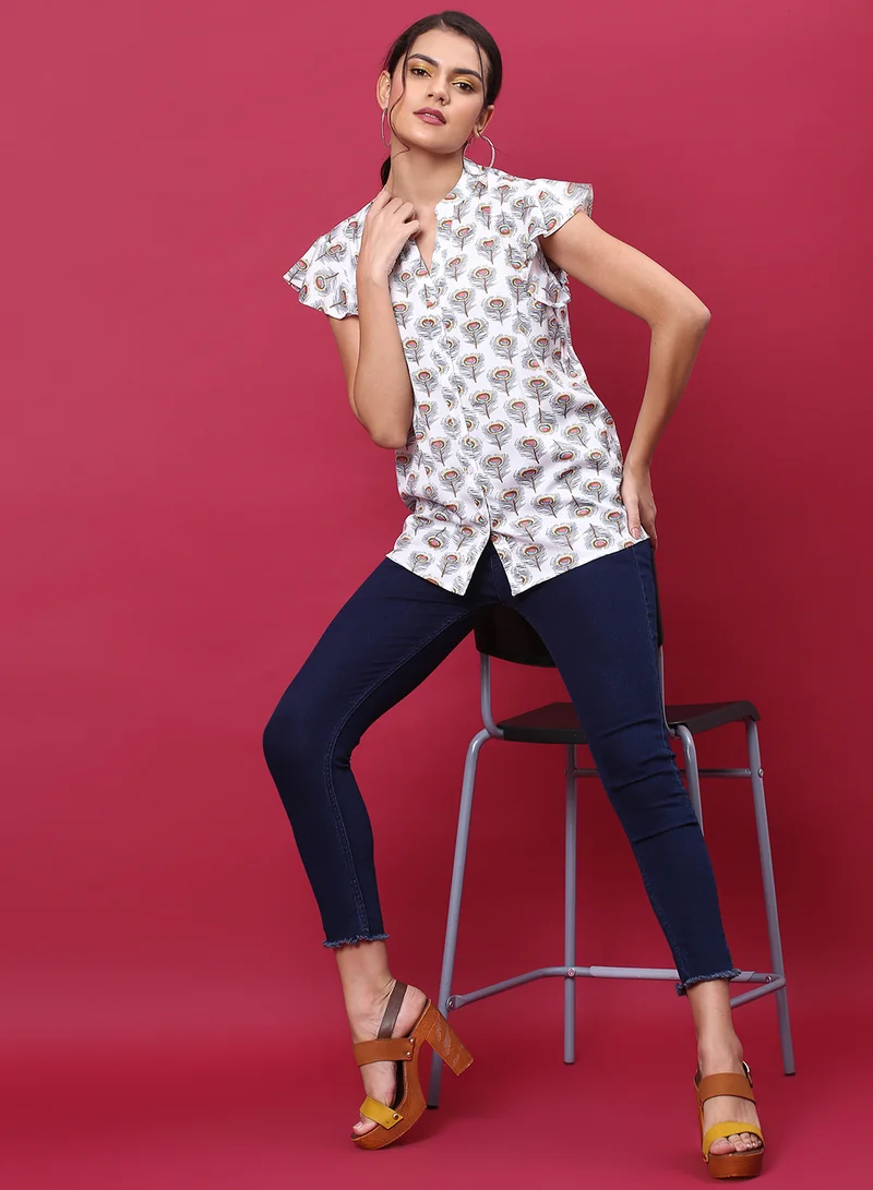 Aila Casual Stylish Top white multicolor