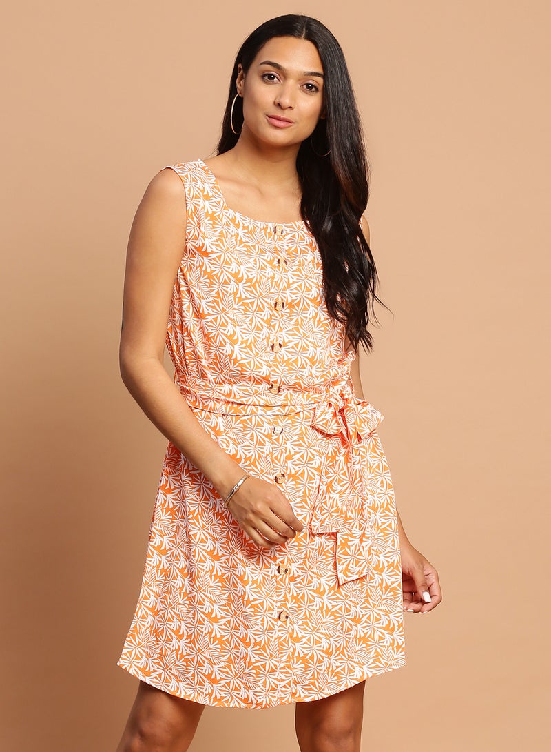 Aila Stylish Mini Dress Orange/White  - Image 1