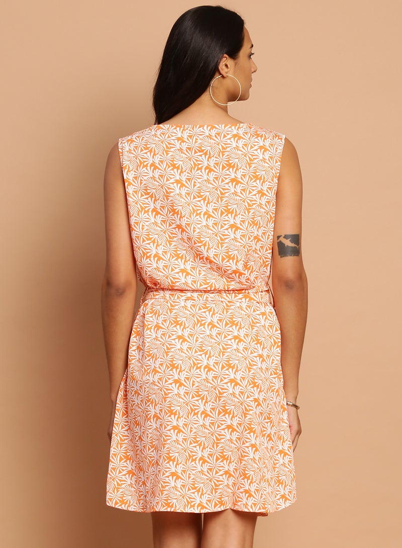 Aila Stylish Mini Dress Orange/White  - Image 2