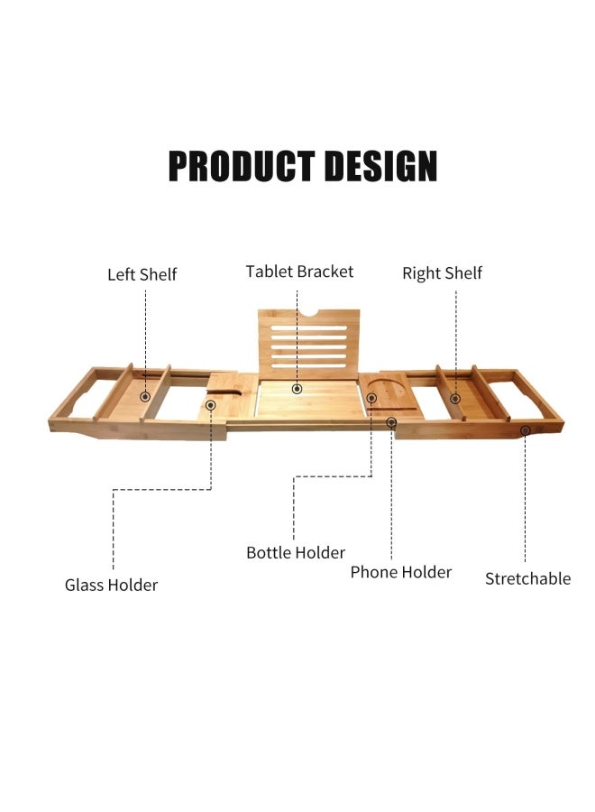 Adjustable Bamboo Bathtub Caddy Tray Beige  - Image 2