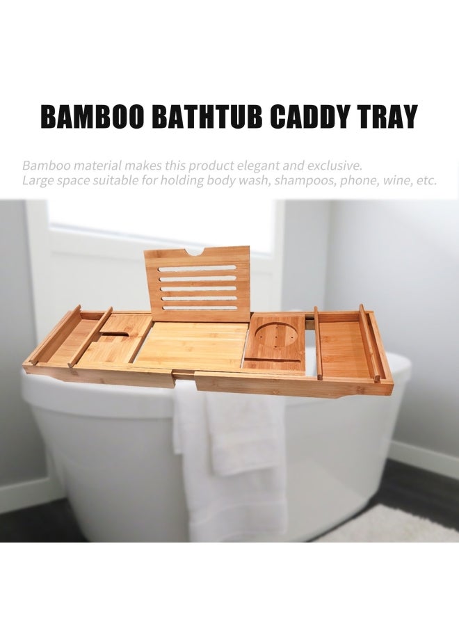 Adjustable Bamboo Bathtub Caddy Tray Beige  - Image 5