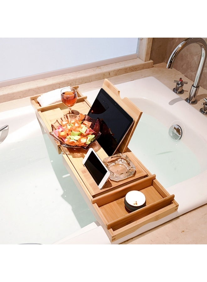 Adjustable Bamboo Bathtub Caddy Tray Beige  - Image 3
