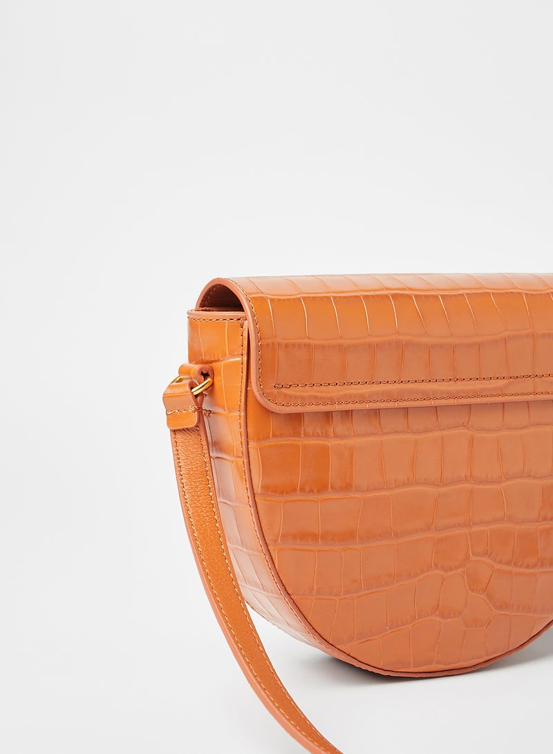 COCCINELLE - Croc Textured Crossbody Bag Brown - Image 1