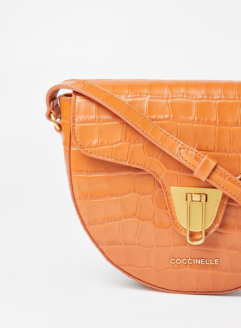 COCCINELLE - Croc Textured Crossbody Bag Brown - Image 1