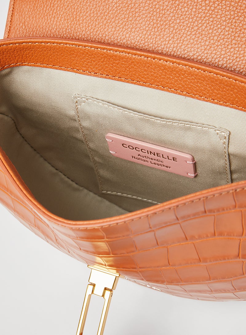 COCCINELLE - Croc Textured Crossbody Bag Brown - Image 1