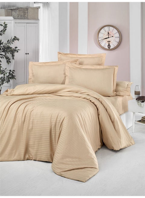 6-Pieces Stripes Pattern Comforter Set Polyester Beige 260x240cm