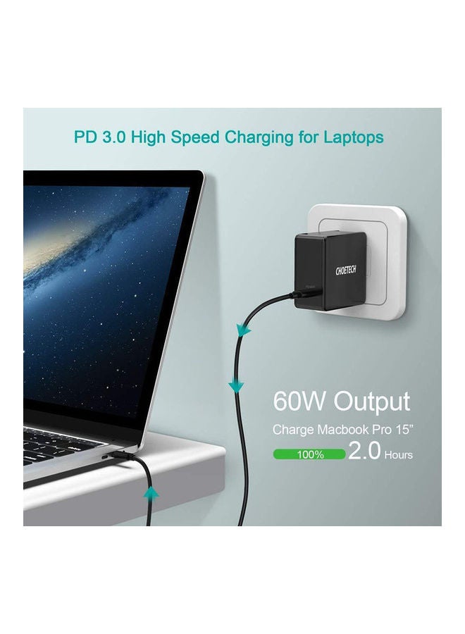 CHOETECH 60W USB-C PD Charger For Apple iPhone 13/12/MacBook Pro/Air And iPad Pro Black - Image 2
