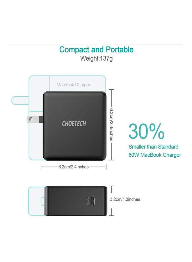 CHOETECH 60W USB-C PD Charger For Apple iPhone 13/12/MacBook Pro/Air And iPad Pro Black - Image 4