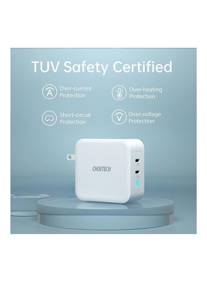 CHOETECH - GaN PD 100W Dual USB-C Fast Charger MFI For iPhone 13/12 And Macbook Pro/Air White - Image 1