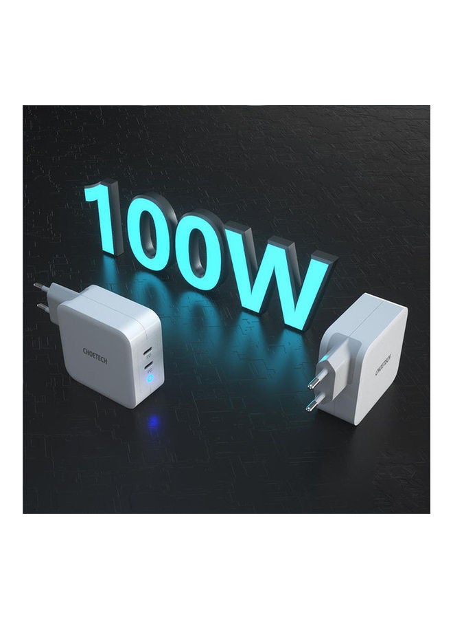 CHOETECH - GaN PD 100W Dual USB-C Fast Charger MFI For iPhone 13/12 And Macbook Pro/Air White - Image 1