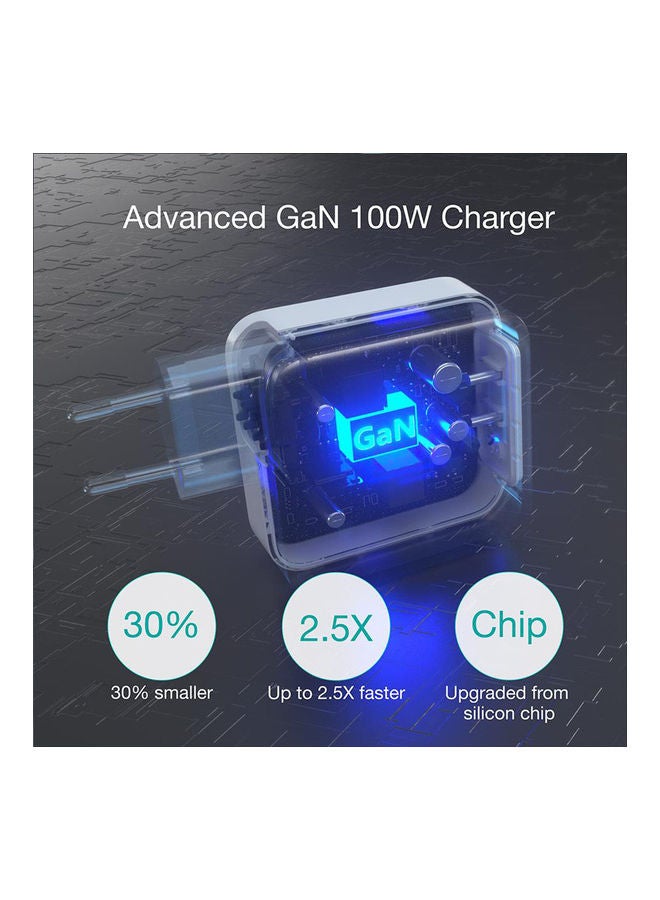 CHOETECH - GaN PD 100W Dual USB-C Fast Charger MFI For iPhone 13/12 And Macbook Pro/Air White - Image 1