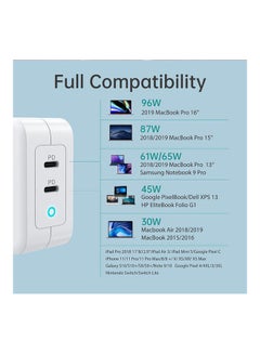 CHOETECH GaN PD 100W Dual USB-C Fast Charger MFI For iPhone 13/12 And Macbook Pro/Air White  - Image 3