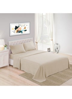 Trident 3-Piece 300 Thread Count 100% Cotton rich Solid Luxury King Bedsheet Set includes 1xFitted Sheet 201x183x41cm 2xPillow Cover Cotton Beige 201x183x41cm  - Image 1