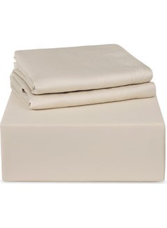 Trident 3-Piece 300 Thread Count 100% Cotton rich Solid Luxury King Bedsheet Set includes 1xFitted Sheet 201x183x41cm 2xPillow Cover Cotton Beige 201x183x41cm  - Image 2