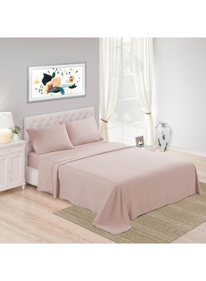 Trident 3-Piece 300 Thread Count 100% Cotton rich Solid Luxury King Bedsheet Set includes 1xFitted Sheet 201x183x41cm 2xPillow Cover Cotton Pink 201x183x41cm - Image 1