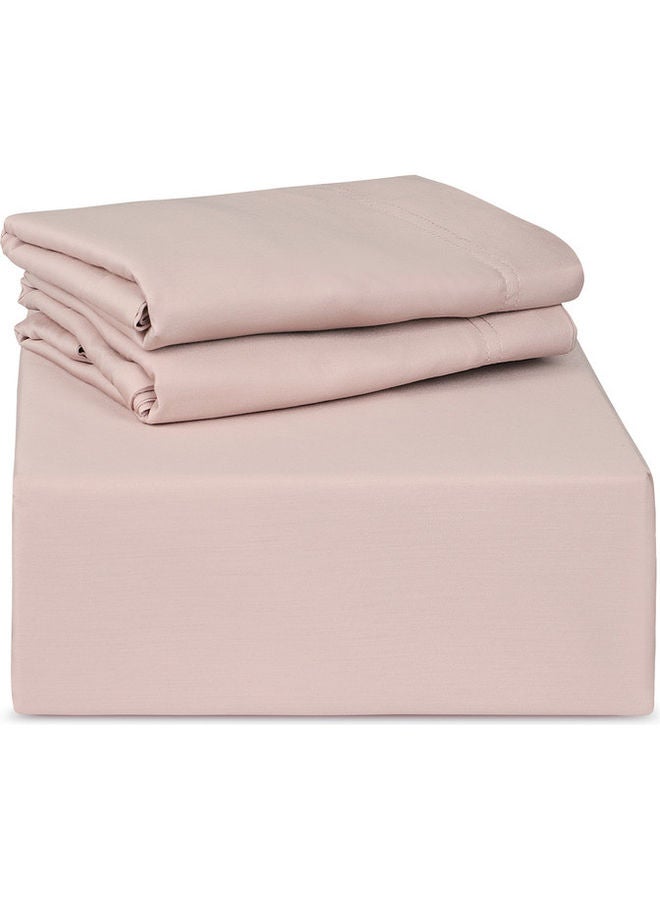 Trident 3-Piece 300 Thread Count 100% Cotton rich Solid Luxury King Bedsheet Set includes 1xFitted Sheet 201x183x41cm 2xPillow Cover Cotton Pink 201x183x41cm - Image 2