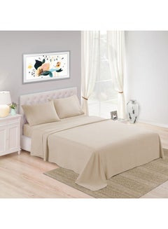 Trident 3-Piece 500 Thread Count 100% Cotton rich Solid Luxury King Bedsheet Set includes 1xFitted Sheet 201x183x41 cm 2xPillow Cover Cotton Beige 201x183x41cm  - Image 1