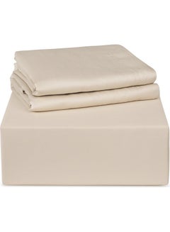Trident 3-Piece 500 Thread Count 100% Cotton rich Solid Luxury King Bedsheet Set includes 1xFitted Sheet 201x183x41 cm 2xPillow Cover Cotton Beige 201x183x41cm  - Image 2