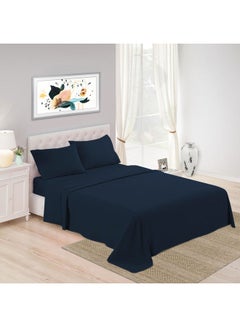 Trident 3-Piece 500 Thread Count 100% Cotton rich Solid Luxury King Bedsheet Set includes 1xFitted Sheet 72x79+16 inch 2xPillow Cover Navy 72x79inch  - Image 1