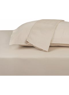 Trident 3-Piece 500 Thread Count 100% Cotton rich Solid Luxury King Bedsheet Set includes 1xFitted Sheet 201x183x41 cm 2xPillow Cover Cotton Beige 201x183x41cm  - Image 5