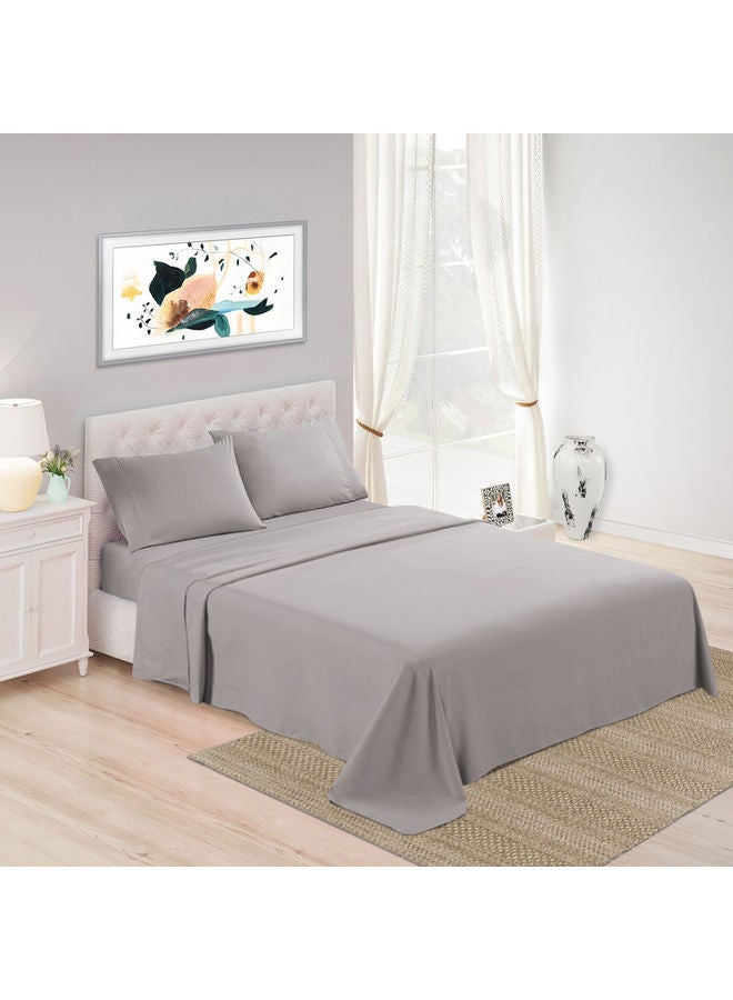 Trident - 3-Piece 500 Thread Count 100% Cotton rich Solid Luxury King Bedsheet Set includes 1xFitted Sheet 201x183x41cm 2xPillow Cover Cotton Silver 201x183x41cm - Image 1