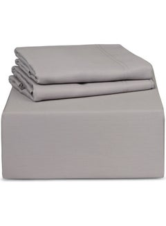 Trident 3-Piece 500 Thread Count 100% Cotton rich Solid Luxury King Bedsheet Set includes 1xFitted Sheet 201x183x41cm 2xPillow Cover Cotton Silver 201x183x41cm  - Image 2