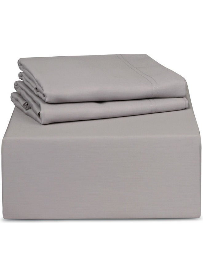 Trident - 3-Piece 500 Thread Count 100% Cotton rich Solid Luxury King Bedsheet Set includes 1xFitted Sheet 201x183x41cm 2xPillow Cover Cotton Silver 201x183x41cm - Image 1